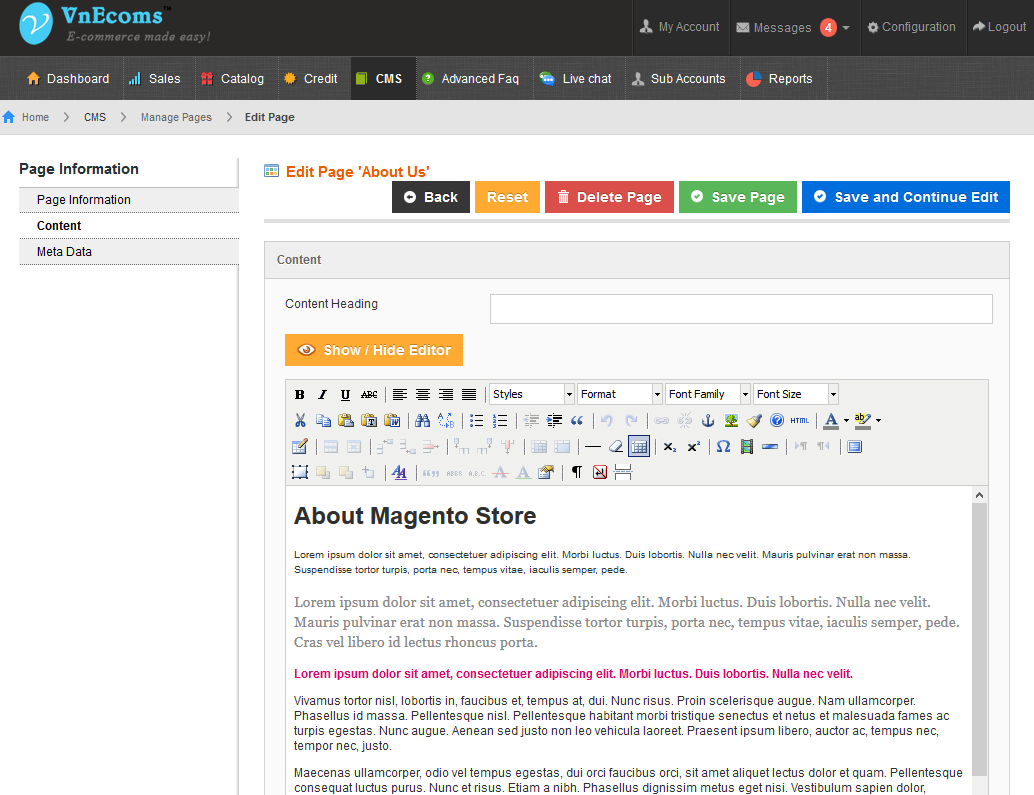 Content Management System for magento marketplace extension