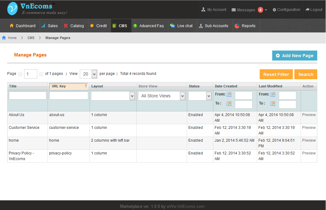 Content Management System for magento marketplace extension