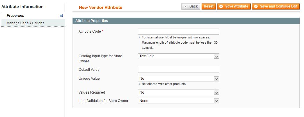 Manage vendor atribute