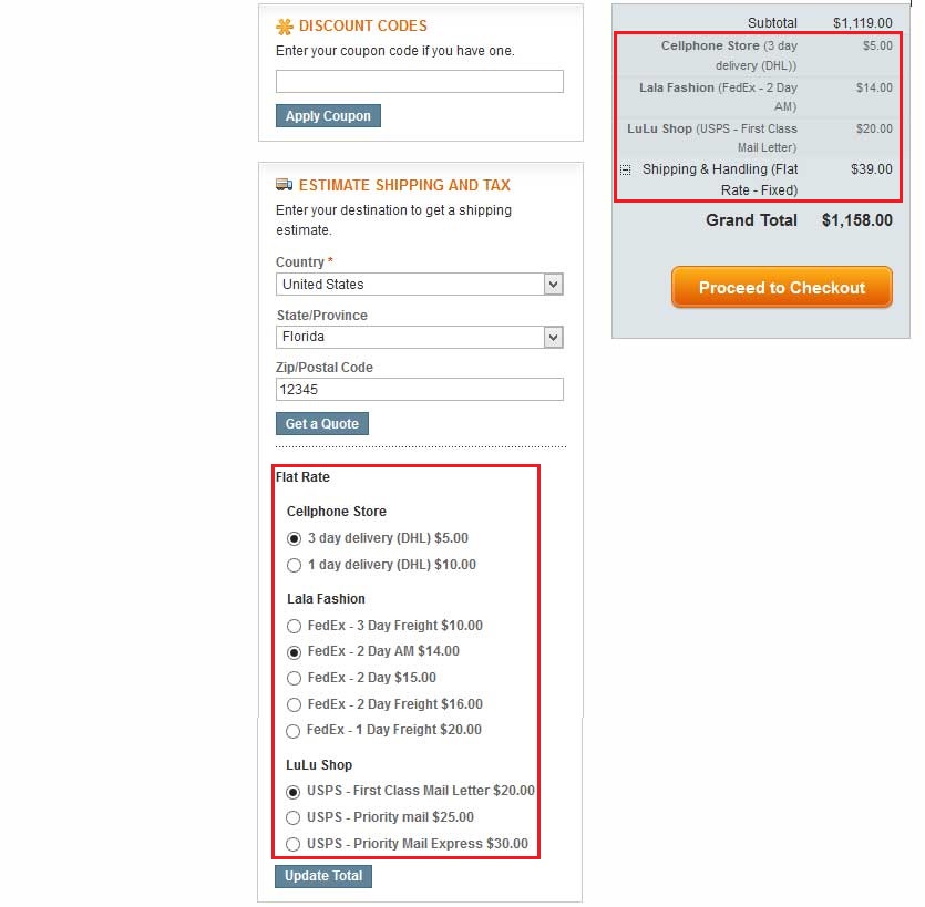 Shopping Cart - Vendor Multiple Flatrate Shipping