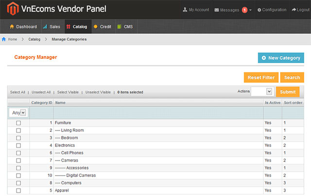 Vendor Manage Categories