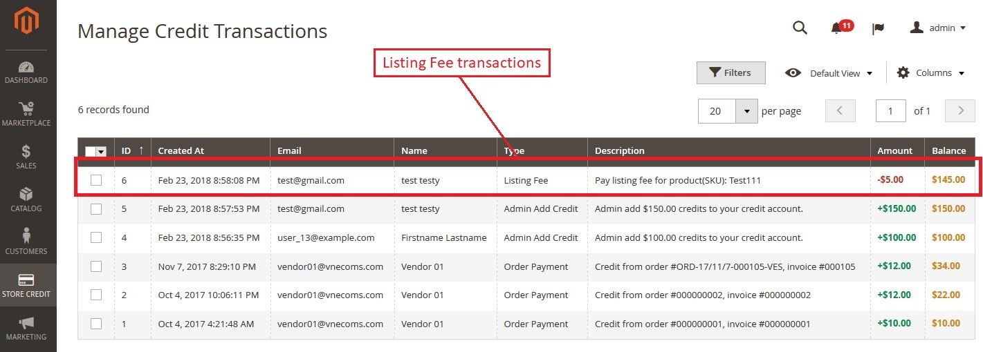 The seller and admin can view all listing fee transactions