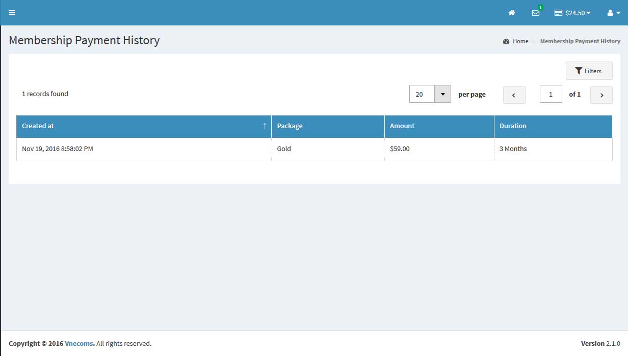 Seller view payment history