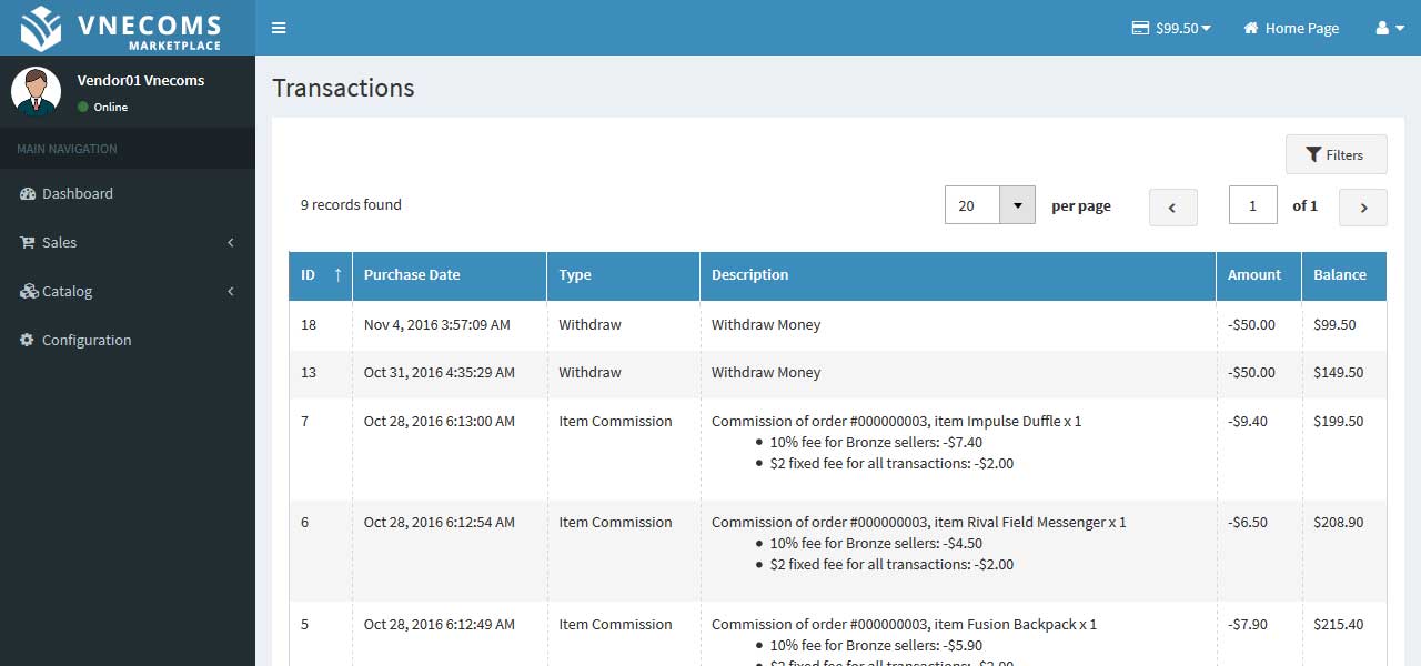 Seller View Credit Transactions