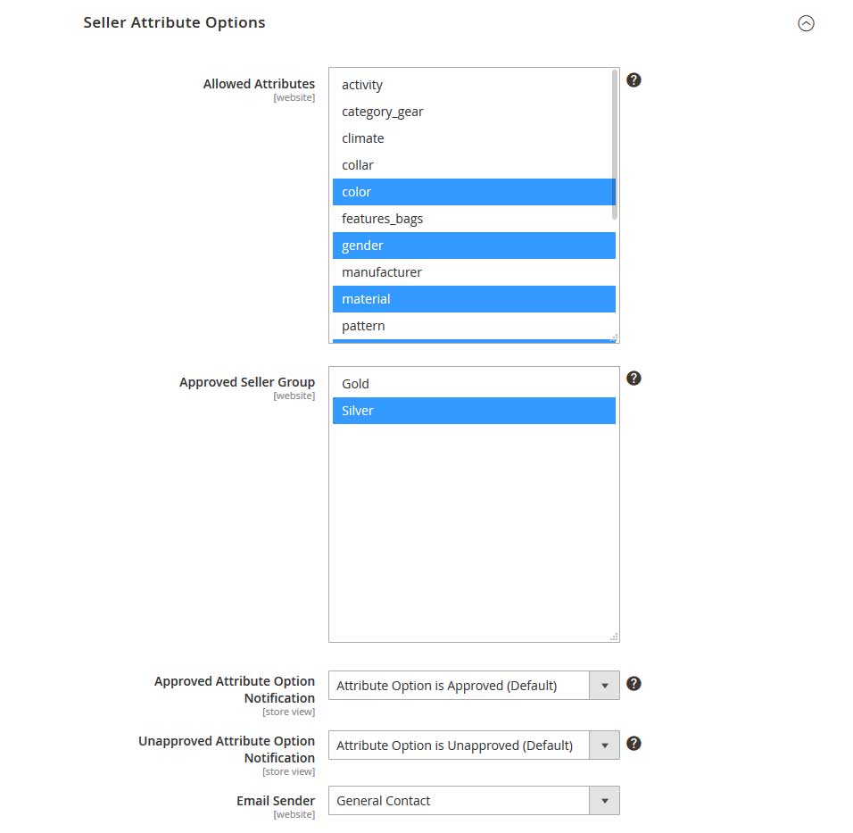 Vendor Attribute Option - Configuration