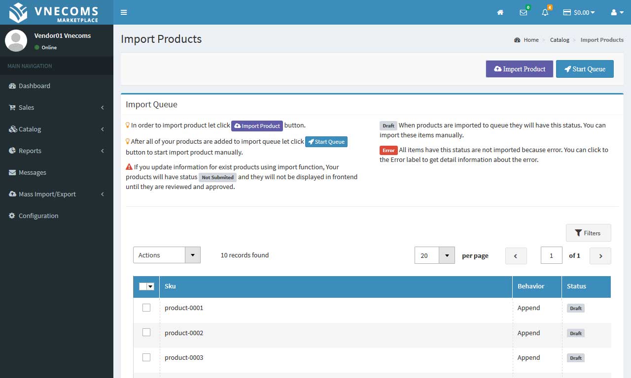 Vendor Import Queue