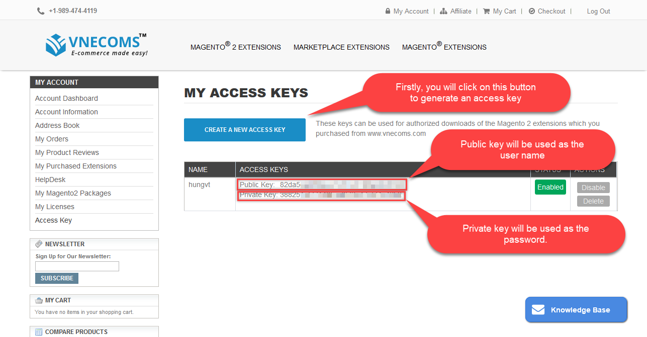 vnecoms add new access key