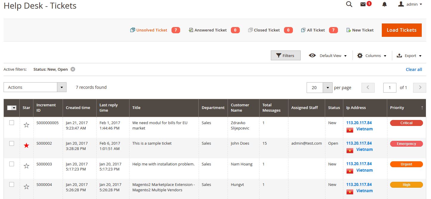 Admin manage ticket list
