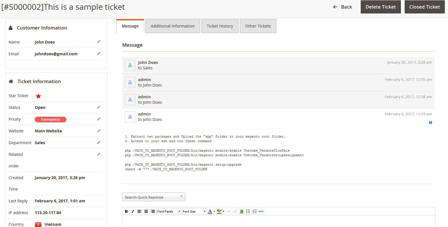 Admin view ticket