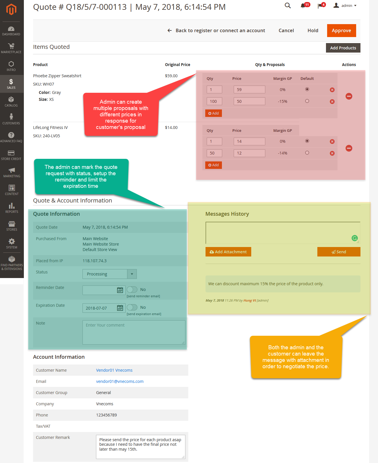 Creating the offer in response to the customer proposal