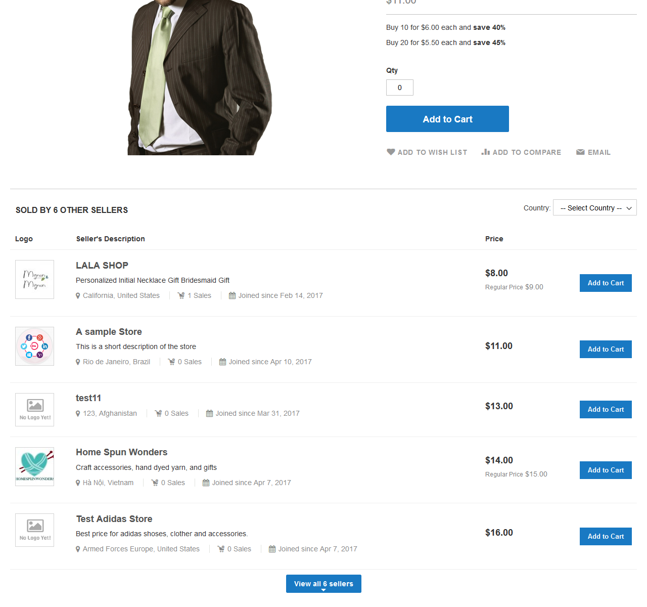 Compare price on product page