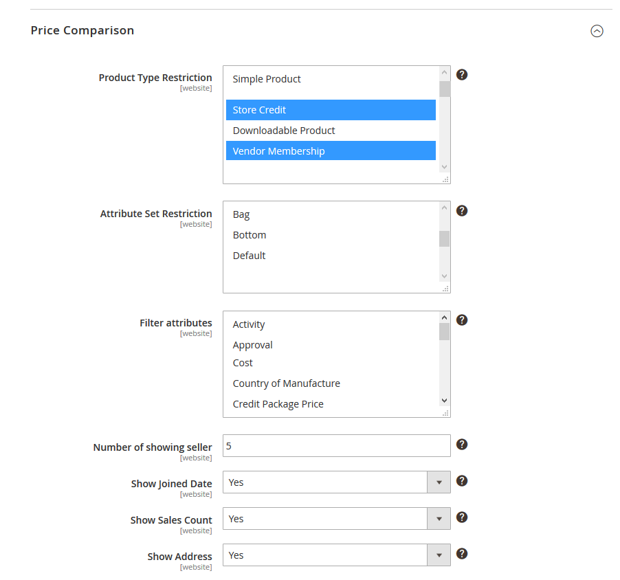 Price Comparison Configuration